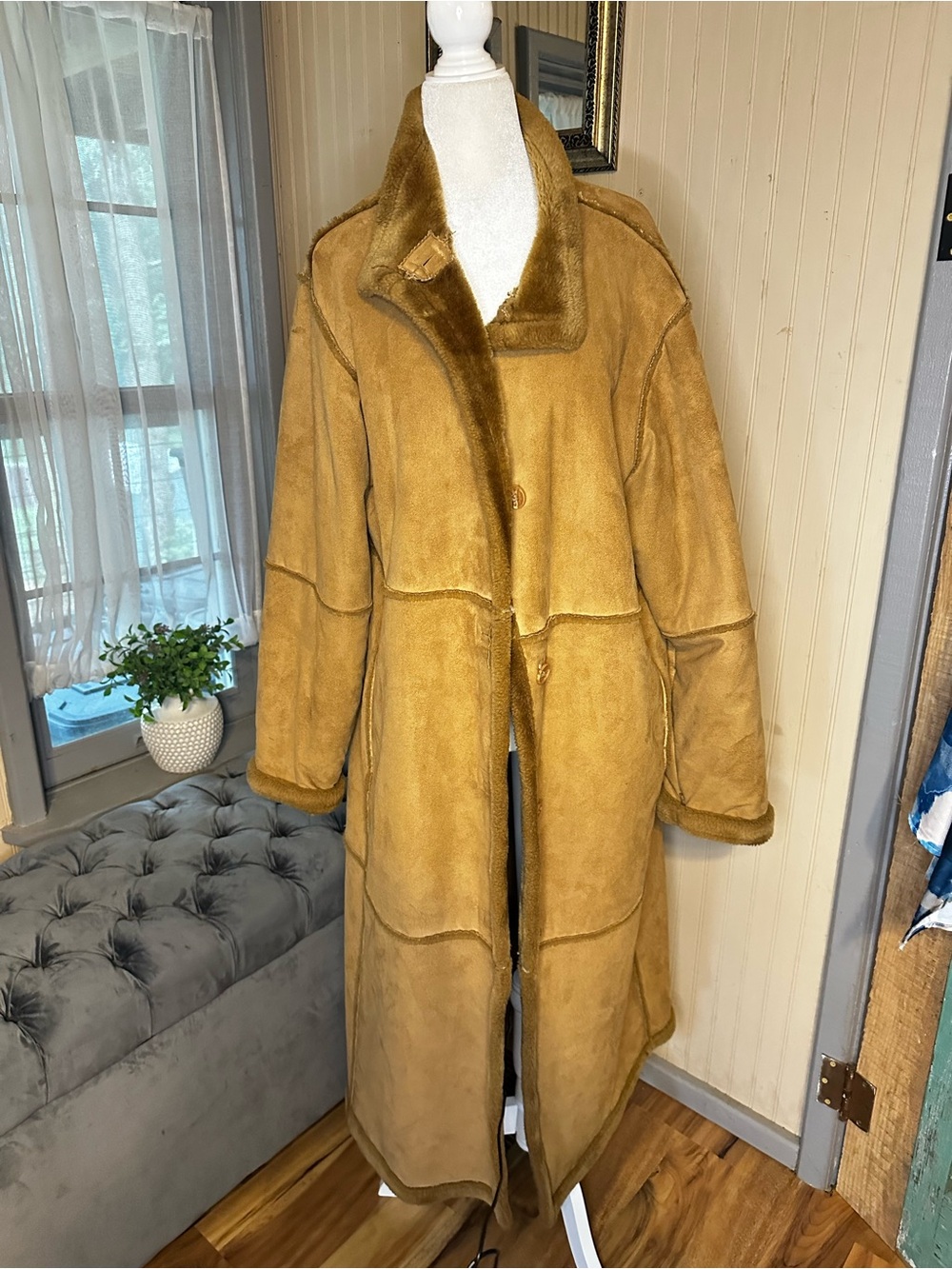Centigrade Coat Womens Medium Brown Faux Suede Fur Lined Y2K Penny Lane Maxi